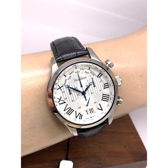 Pierre Laurent Men's Watch 28221 Chronograph Swiss Quartz Silver Dial Day Date - Picture 11 of 14